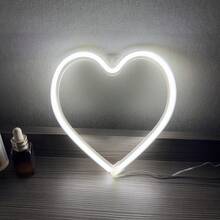 1个心形LED霓虹灯，USB或电池供电，粉色心形霓虹灯，壁挂式，塑料材质，适用于家庭派对装饰、节日装饰、儿童节、情人节、母亲节、圣诞节、求婚、结婚纪念日、酒吧、游戏室墙面装饰 - 白色 - 查看 18