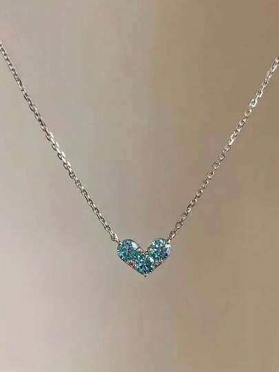 1PC Elegant Sweet Silver Color Heart Necklace, Minimalist Delicate Women's Everyday Necklace, Jewelry Gift