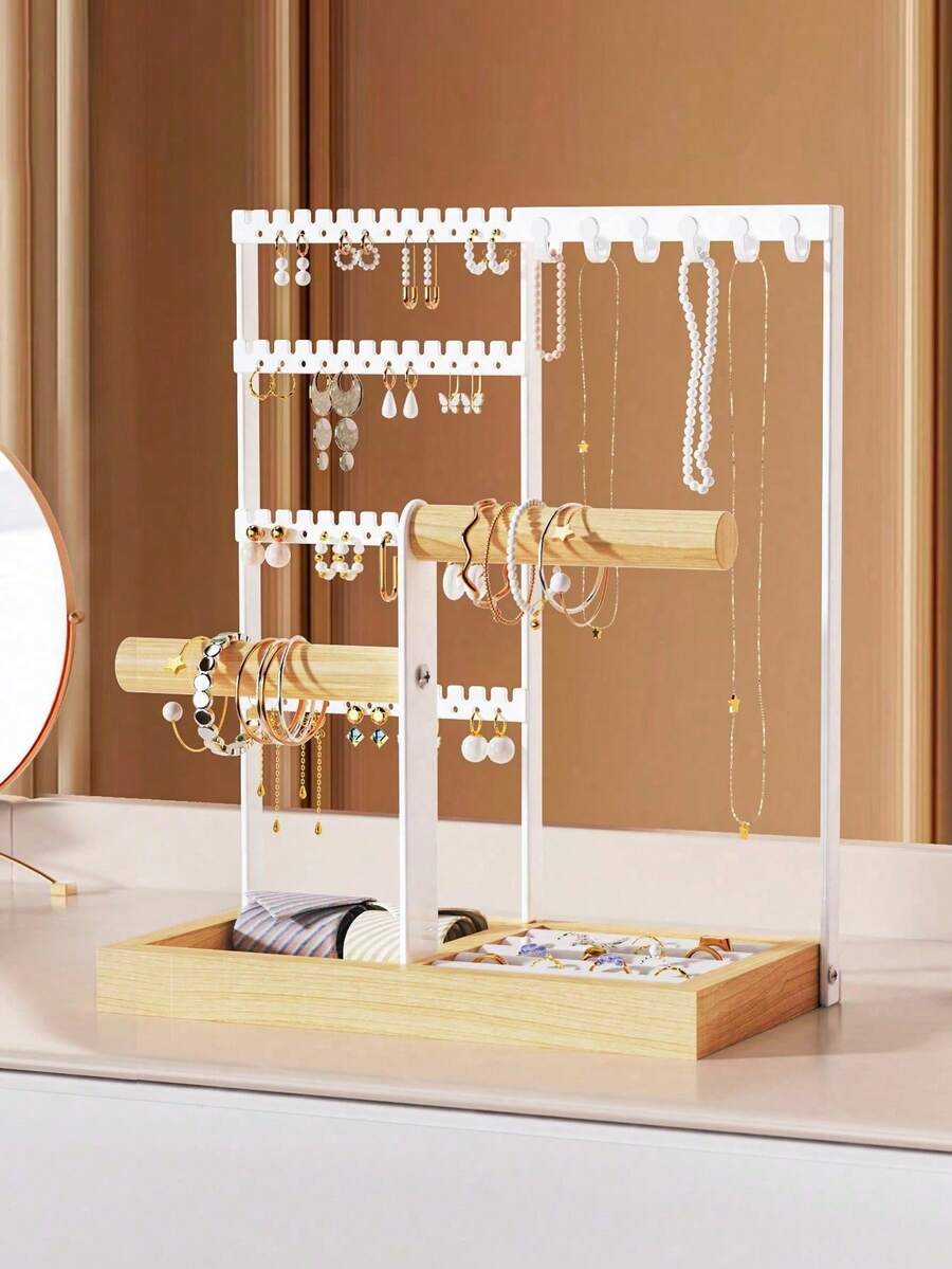 1件首饰收纳架,4层耳环架,带48个孔,6个挂钩项链收纳架,木质手镯戒指盒,母亲节礼物,酷炫学院风单品及房间装饰,情人节礼物,复古铁艺耳环架,实木底座,耳钉吊坠收纳展示架,复古铁木耳环架,优雅耳饰展示板,手工铁木耳环架,精美耳钉吊坠展示柜 - 彩色 - 查看 1