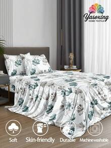 Bộ ga trải giường 4 món họa tiết lá xanh và hoa, bao gồm 1 ga trải giường có chun, 1 ga phủ, 2 vỏ gối (không bao gồm ruột gối). Phù hợp với giường cỡ Twin XL, Queen, Full, Double. Độ sâu 11,8 inch, mềm mại và thoáng khí, sang trọng như khách sạn, món quà tuyệt vời cho mẹ, bố và bạn bè. - màu xanh lá - Xem 2