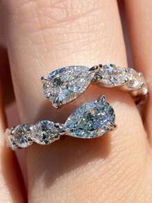 rundraw 1枚2026新款优雅水滴形和圆形切割立方氧化锆蛇形戒指，闪亮银色，适合女性，是订婚、结婚和特殊场合的理想之选。 - 金色 - 查看 18