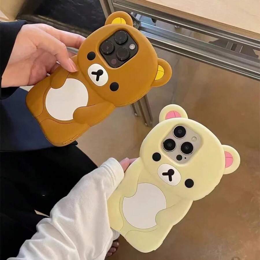 Funda suave de silicona con diseño de oso Rilakkuma para iPhone 17, 16, 15, 14, 13, 12, 11, Pro, Plus, Xs, XR, 6, 8, SE - B - Ver 1