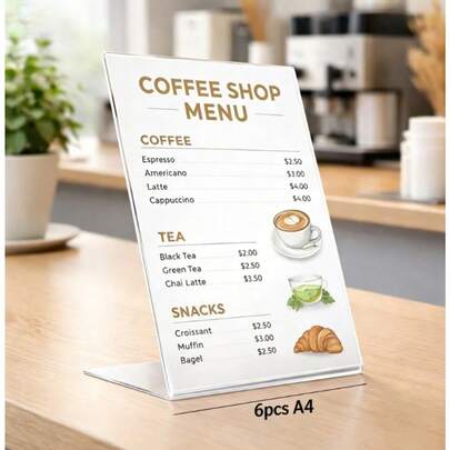 6 Acrylic Card Stands A4A5 Universal L-Shaped Table Card Stand High-Definition Transparent Stable Durable Menu Flyers Photos Storage Display