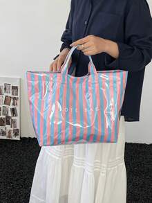 时尚学院风大容量手提包 - 采用轻质PVC和牛皮纸制成，魔术贴封口，是女士的时尚之选 - 彩色 - 查看 7