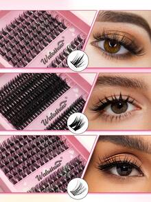 Waloshow 6片DIY假睫毛簇，10-16毫米，自然妆效，浓密纤长，超级柔软轻盈，可重复使用，单节假睫毛，睫毛嫁接套装，适合初学者，旅行、日常佩戴、婚礼、约会、派对、节日等场合，也是圣诞节/万圣节/送礼佳品。 - D - 查看 5