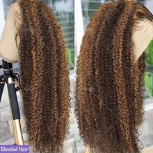 VIOLLY Jerry Curly 32 Inch 13*6 HD Transparent Lace Front Ear To Ear Free Parting 200% Density Melted Hairline Baby Hair Pre Plucked Pre Bleached Knots Heat Resistant Human Hair Blend Long Luxury Wig #P4/27 Ombre Highlight For - SP4/27 - View 2