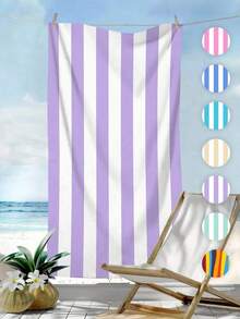 Vitality Striped Beach Towels, Essential Beach Items, Anti Sand Beach Blankets, Father's Day Birthday Anniversary Gifts, Thanksgiving Gifts, Christmas, Halloween, Easter, Anniversary Celebrations - 淡紫色 - 查看 1