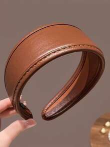 2025新款复古极简主义宽版真皮发箍，女士优雅发箍，可用于洗脸和高冠发型造型，家居美发配饰，发带 - 彩色 - 查看 3