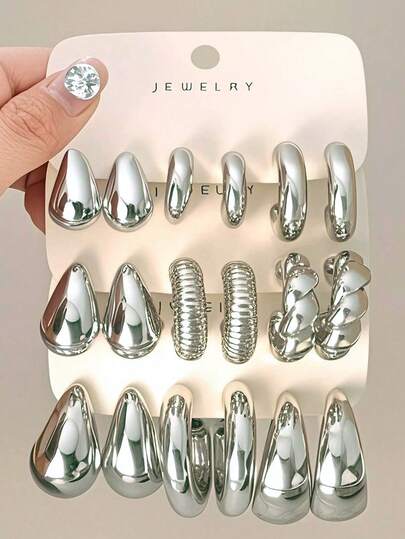 6-18pcs Elegant Silver Personalized Exaggerated CCB Earring Set