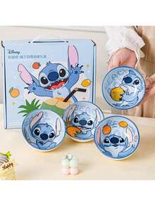 Disney 迪士尼史迪奇陶瓷饭碗卡通餐具套装，高品质礼盒包装，汤碗家用餐具套装 - 彩色 - 查看 1