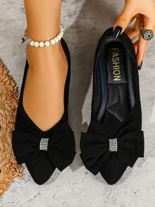 Giày búp bê nữ mũi nhọn đính đá và nơ, kiểu dáng slip-on, cổ thấp, phù hợp cho mùa xuân và mùa thu, cỡ lớn. - màu đen - Xem 6