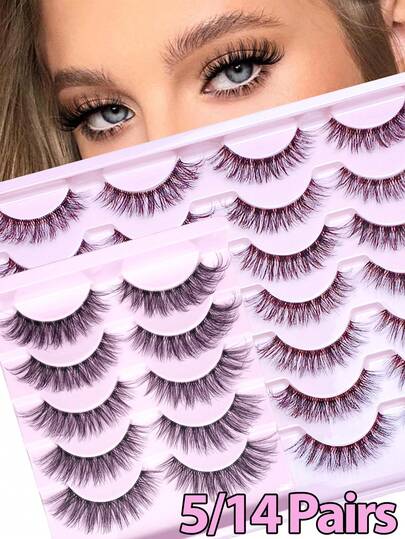5对/14对自然款假睫毛，3D仿貂毛假睫毛，条状假睫毛，蓬松凌乱纤细款，适合日常佩戴及各种场合，如约会、通勤、春季、夏季、千禧年，打造猫眼妆效，效果媲美睫毛嫁接和簇状假睫毛 | 自然款睫毛 | 自然款睫毛 | 睫毛提升套装 | 睫毛提升 | 条状假睫毛 | 蓬松款睫毛 | 女士配饰 | 睫毛 | 假睫毛