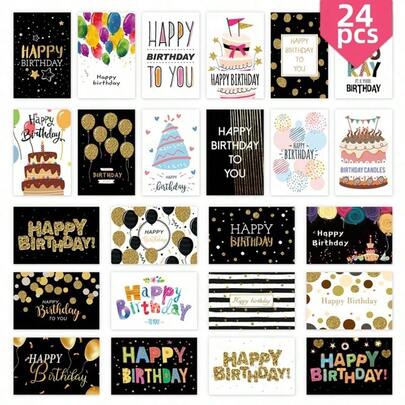 24pcs Assorted Birthday Card Set With Envelopes, Cartoon Themed Birthday Cards, Birthday Gift Cards For Greetings And Appreciation, Personalized Happy Birthday Cards