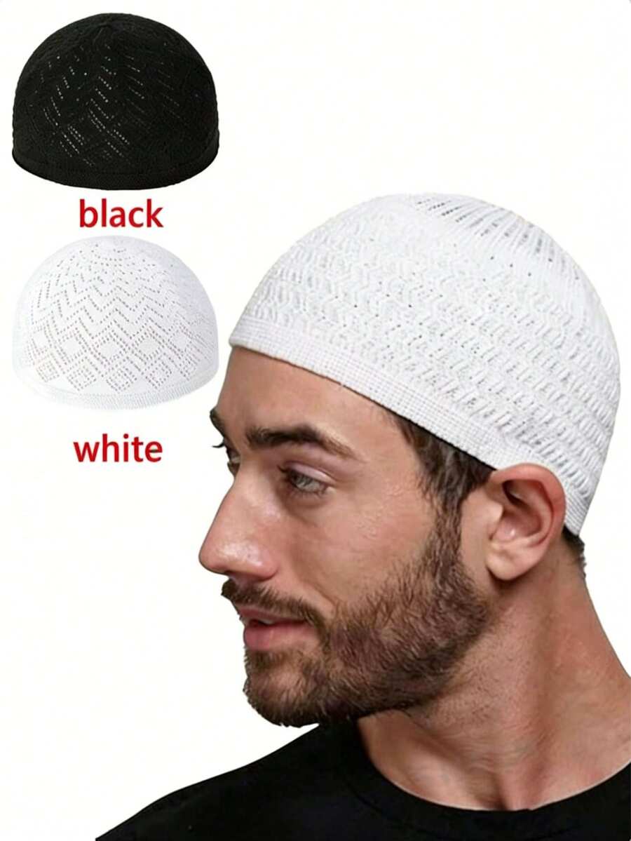 1pc Unisex Knitted Cap, Prayer Hat, Muslim Kufi Hat, Minimalist Breathable, Muslim Taqiyah Hat, Celebration Festival, Casual Wear, Arabic Prayer Cap, Festival Gift - Sunday Hat - View 1