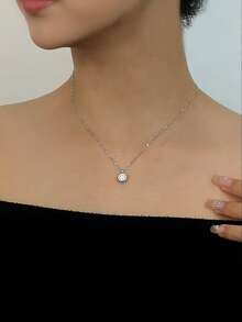 1件S925纯银简约奢华日常佩戴项链，女士可叠戴时尚独特精致颈链，闪耀时尚百搭项链，节日礼物 - 圓形 - 查看 5