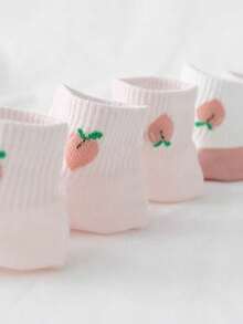 5 pares de calcetines cortos de boca poco profunda, color rosa, con diseño lindo de melocotón, para primavera/otoño - Multicolor - Ver 7