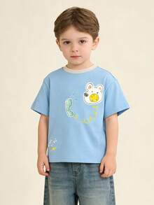Áo thun ngắn tay cho bé trai và bé gái, chất liệu cotton, kiểu dáng retro, thích hợp cho mùa hè. - màu xanh băng - Xem 3