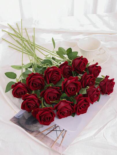 6/12 piezas Rosas artificiales borgoña, rosas falsas, adecuadas para ramos de boda DIY, decoración de mesa, regalos para despedida de soltera, decoración del Día de San Valentín, decoración de fiestas