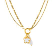 男士双链蝴蝶四叶草珍珠不锈钢项链 - 花朵 - 查看 5