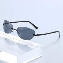 1 Stück Y2K futuristisch umwickelte schwarze Sportbrille, modische rahmenlose Brille geeignet für den täglichen Gebrauch, Street-Style, Urlaub, Strand, Schulanfang - Schwarz - View 6