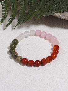 女士同理心守护手链，玫瑰石英、绿帘石、红玉髓、红碧玉，增强自信、勇气，提升能量、活力和健康，瑜伽冥想饰品 - 彩色 - 查看 8