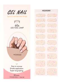 1 Box mit 20 Stücke natürliche, langanhaltend, klassische, selbstleuchtende Glitzer Nagel Aufkleber, Mehrfarbiges Design für UV Gel Maniküre, einfach anzubringen und zu entfernen - Verschiedenfarbig - Übersicht 3