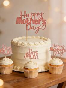 Muttertags Rosegold "Alles Liebe zum Muttertag" Cupcake Topper, Muttertags Kuchendekoration, Glitzer Herz "Beste Mama" Kuchendekoration, Rosegold "Beste Mama" Themen Party Kuchendekoration, geeignet für Muttertagsfeier - Mehrfarbig - Übersicht 6