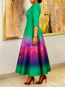 Women's Elegant Ombre Print Party Dress - Green - View 3