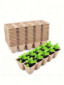 10-Pack (100pc) Seedling Starter Tray, Seedling Pulp Cup, Disposable Pulp Seedling Cup, Square Nutrient Cup, Seed Cup, Succulent Vegetable Germination Plant Starter Tray - Seedling Paper Cups - View 7
