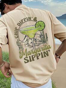 Men's Casual Cocktail Theme Print Minimalist Short Sleeve T-Shirt, Daily Leisure Round Neck - Apricot - View 2