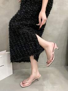 女士中跟凉鞋，白色系带装饰露趾套脚中跟穆勒鞋，2026春夏新款小猫跟沙滩度假户外拖鞋 - 粉色 - 查看 7