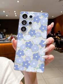 1pc Oil Painting Blue Flower Pattern Android Phone Case, Precise Cutout Camera Protection Suitable For Samsung Galaxy S25 Ultra/Galaxy S24 Ultra/S24/S23 Ultra/A56 5G/A55 5G/A52s 5G/A26 5G, Nothing, Pixel, Protective Cover - Clear - View 3