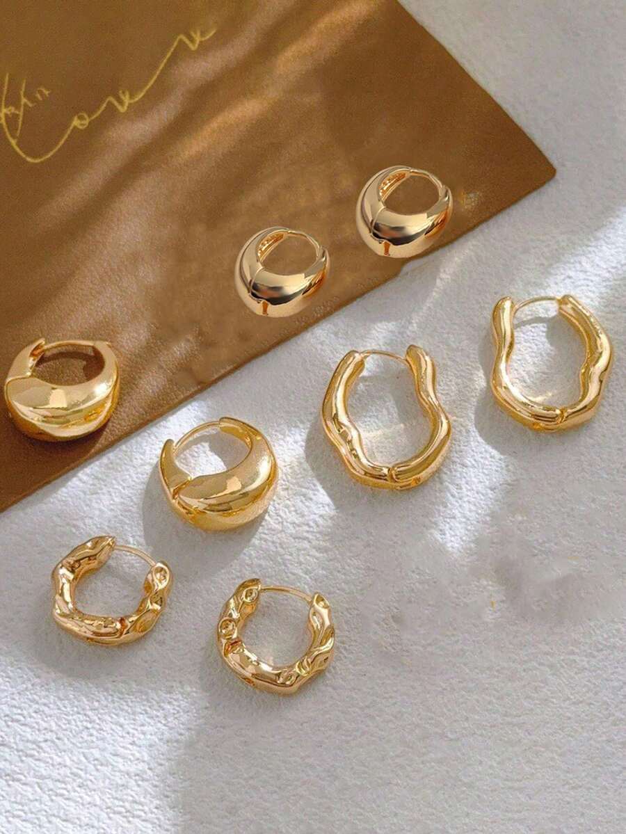 极简几何不对称金色圆环耳环，适合日常佩戴、婚礼、节日礼物 - 幾何耳環 - 查看 1