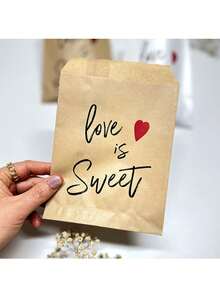 20pcs Brown Kraft Paper Bags, Printed With Red Heart Shape And "Love Is Sweet" Text, Romantic Party Gift Bags Suitable For Valentine's Day, Anniversary, Wedding Celebration, Bridal Shower, Romantic Gift Packaging And Holiday Events - Random - View 7