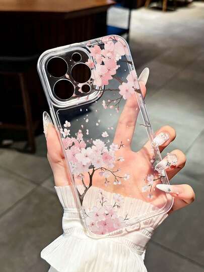 Floral & Cherry Blossom Print Transparent Anti-Drop Phone Case Compatible With Samsung A12/A13/A21/A22/A23/A32/A33/A51/A52/A53/A71, S20/S21/S22, Apple 17/16 Pro Max, 14/13, 12, 11 Pro Max, XS Max, X, XR, 8, 7, Plus, Mini, Suitable As Birthday Gift, Girlfriend, Boyfriend Or Personal Use