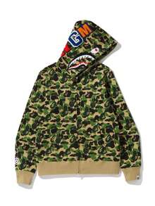 Bape A BATHING APE Shark Series Color Block Camouflage Zip-Up Hooded Sweatshirt For Men - 綠色 - 查看 2