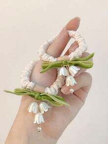 2pcs Women Flower Decor Fashion Style Hair Tie Boho Ponytail Holders Hair Elastics Hair Rubber Bands Scrunchies Hair Rope Elastic Hair Tie Hair Accessories Head Accessories Elastic Band - 2pcs - 查看 4