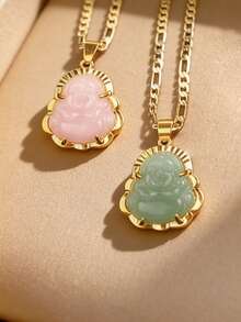 1件14K镀金佛像吊坠项链，男女通用，3毫米扁平费加罗链项链 - Buddha - 查看 4