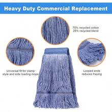3 Pack Commercial Replace Mop Head, Reusable Mop Head Refills - Replacement Mop Heads Suitable For Heavy Commercial Industrial Residential Areas, Wet Industrial Cotton Looped End String Mop Head (Blue) - Bộ (2 cây lau nhà + 4 tấm vải phủ) - Xem 2