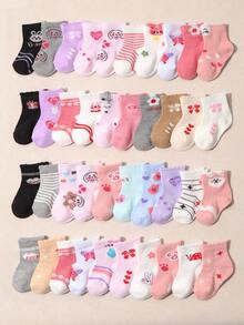 10双装女婴可爱卡通短袜 - 柔软棉混纺，兔子蝴蝶印花婴儿船袜，透气幼儿日常穿着 - 彩色 - 查看 6