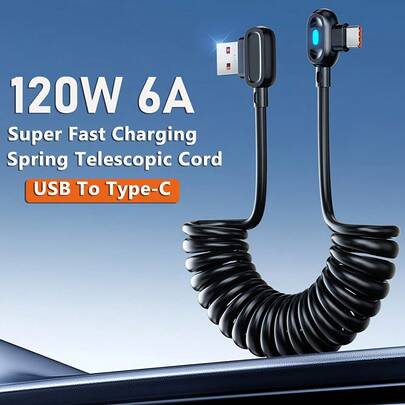 Fast Charging Data Cable Protection 120W Max Power USB C Dual Angle Retractable Spring Data Cable 6A Fast Charging High Speed Data Transfer USB A To USB C Cable Compatible With Xiaomi S24/S23/S22 And Other Android Phones Chargers And USB Type C Cables Birthday Gift Celebration