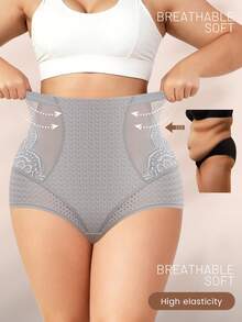 Plus Size Women High Waist Shapewear, Solid Color, Waist Trainer, Seamless, Slimming, Shaping, Breathable - Grey - View 2