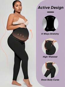 1/2pcs New Spring/Autumn Maternity Leggings, High Waist Slim Fit Ankle Length Maternity Pants, Plus Size Pregnancy Tights, Suitable For Pregnant Women And Moms-To-Be - Multicolor - View 2
