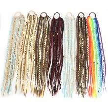 波西米亚风编织马尾辫接发，带发圈，24英寸长，维京脏辫珠子马尾辫，手工编织，轻盈自然合成假发，适合节日角色扮演 - 彩色 - 查看 4