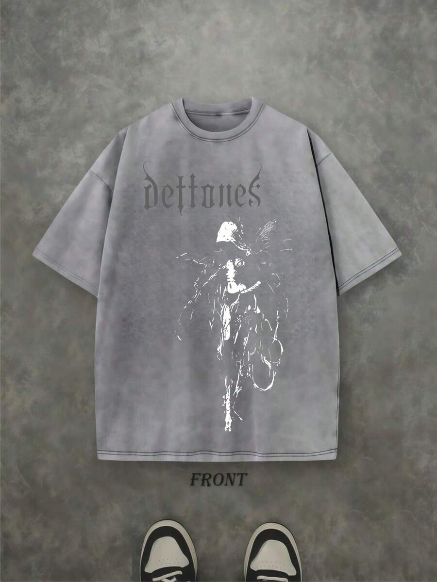 Retro Limited Edition Retro Sub-Tone T-Shirt, Rock Band Heavy Metal Neutral Cotton Pattern Washed TeeGothic Punk Grunge Emo Y2K Clothes, Rock Music Merch..Jpg - Grey - View 1