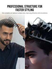 Hair Styling Texturizing Comb Set, Large Teeth Comb For Men's Pompadour, Slicked Back Hairstyle, Volumizing Root Lift, Travel Friendly - Multicolor - View 6