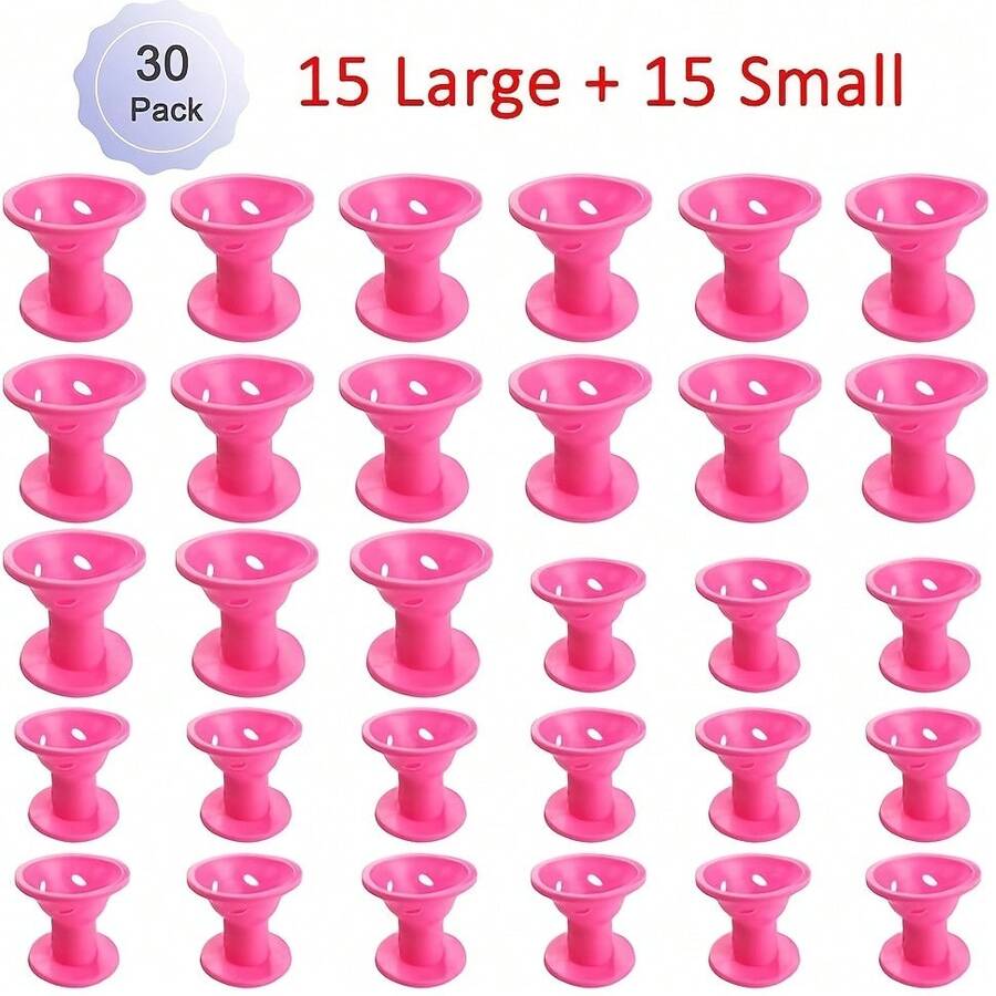 Bộ 20/30/40 chiếc kẹp uốn tóc ngủ màu hồng, hình chuông và hình nấm, làm từ silicon, không cần nhiệt, vật dụng thiết yếu cho salon và du lịch, đồ dùng không thể thiếu cho mùa tựu trường và kỳ nghỉ, phụ kiện tóc dành cho nữ. - Nhiều màu - View 1