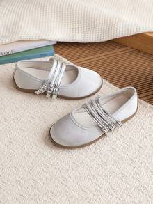 1 Pair Girls' Versatile Ballet-Style Flat Shoes, Suitable For Spring, Summer, Autumn - Silver - View 3