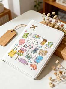 1个可爱卡通图案护照套，合成皮革旅行护照夹，轻便旅行配件，护照夹，飞行旅行必备，伴娘礼物，送给护照持有者的专属礼物，有黄色、蓝色、红色、黑色、白色、粉色等6种颜色可选 - 柔和淡色 - 查看 11