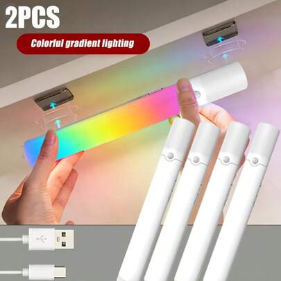 1pc/2pcs USB Rechargeable Induction Light, RGB Long Strip Night Light, LED Cabinet Light, Suitable For Multi Scene Use In Corridors, Stairs, Study Rooms, Living Rooms, Atmosphere Decoration Light (1200mAh)